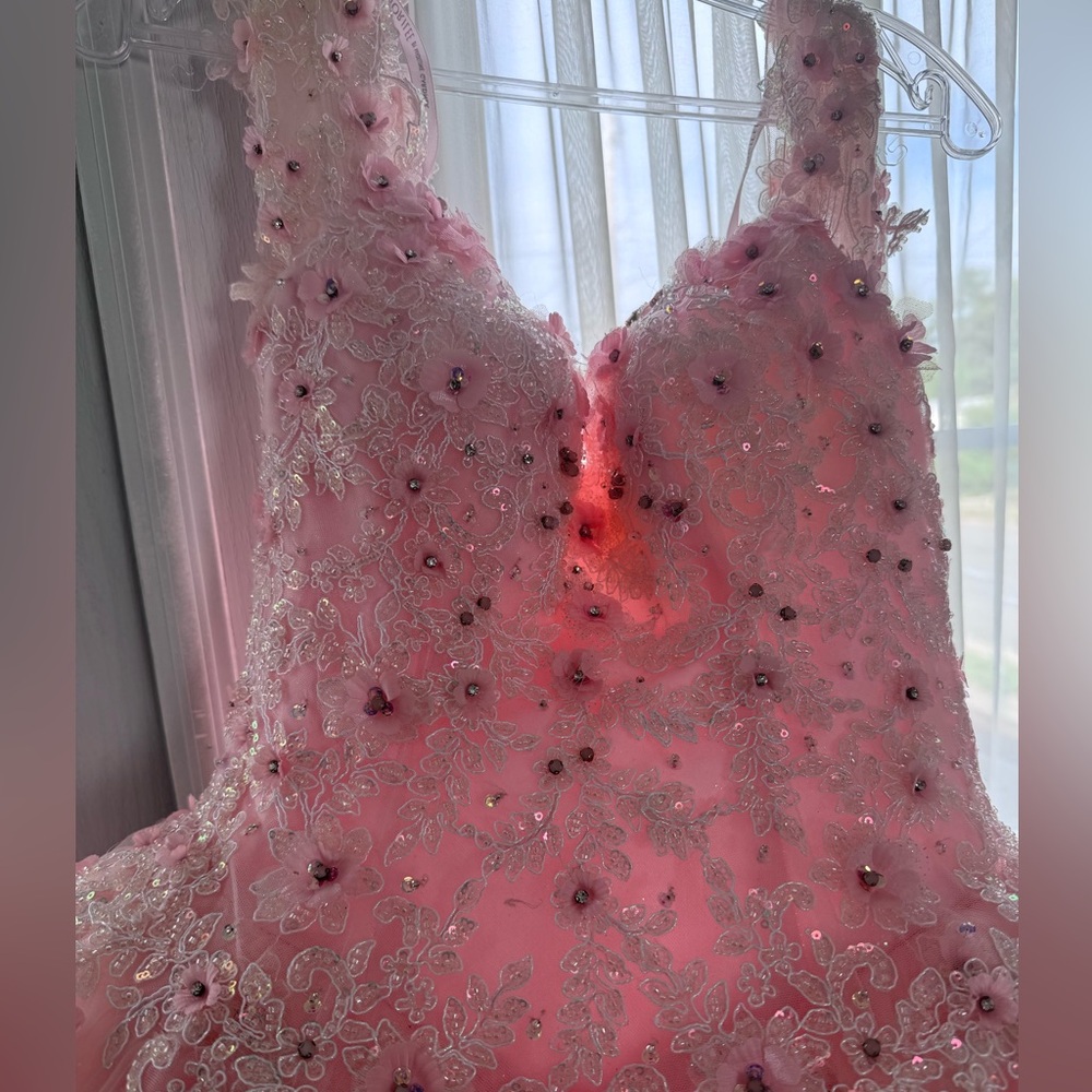 Quiencenara pageant forma dress. Beautiful jewels and flowers many layer’s